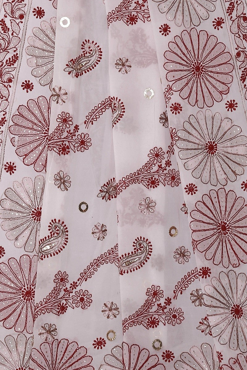 Ada Hand Embroidered White Georgette Lucknowi Chikankari Saree/Blouse With Muqaish Work A407323