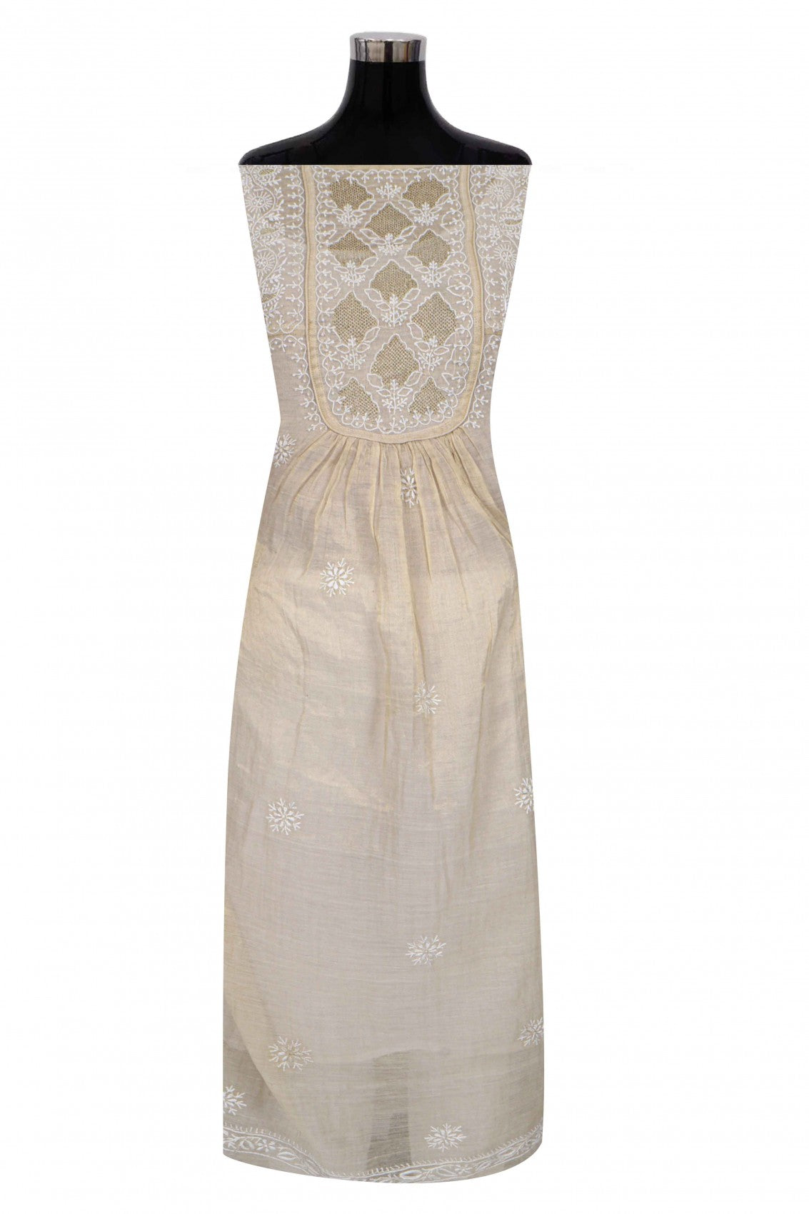 Ada Hand Embroidered Natural Fawn Tissue Lucknowi Chikankari Semi-Stitched Anarkali Kurta Dupatta Set 01A213937