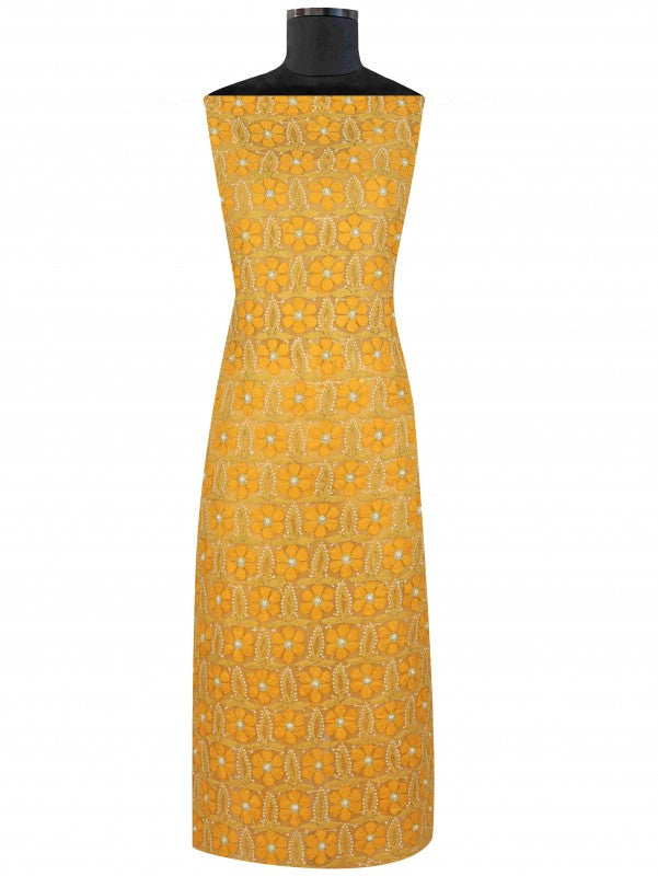 Ada Hand Embroidered Yellow Georgette Lucknowi Chikankari Unstitched Suit Piece A566767