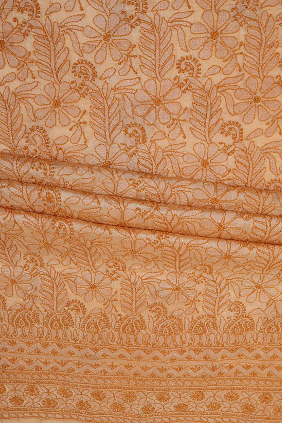 Ada Hand Embroidered Natural Fawn Silk Lucknowi Chikankari Unstitched Suit Piece A609717