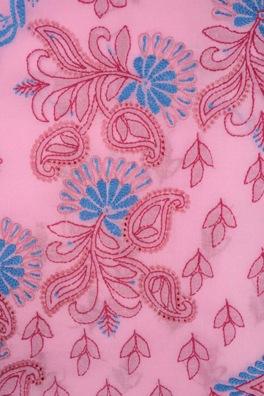 Ada Hand Embroidered Pink Cotton Lucknowi Chikankari Saree With Blouse A186039