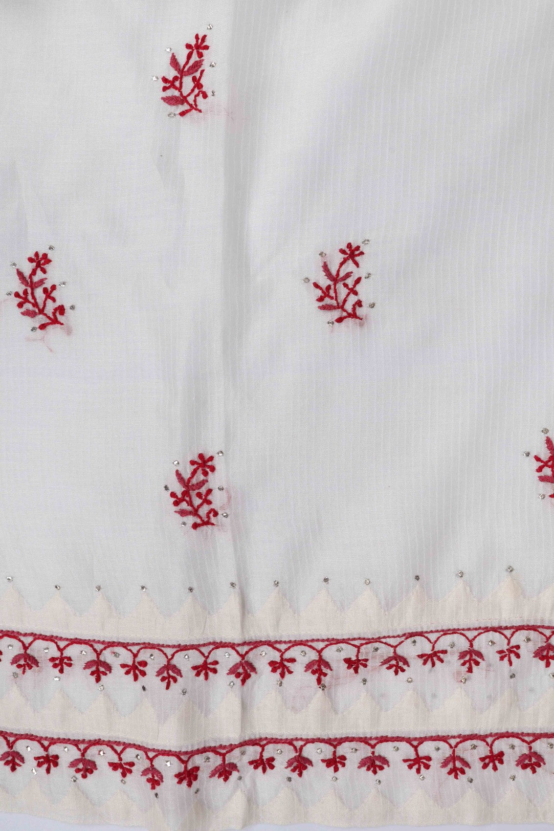 Ada Hand Embroidered Off White Chanderi Lucknowi Chikankari Semi-Stitched Kurta Dupatta Set With Muqaish Work A176636