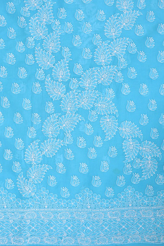 Ada Hand Embroidered Sky Blue Cotton Lucknowi Chikankari Unstitched Suit Piece A607743