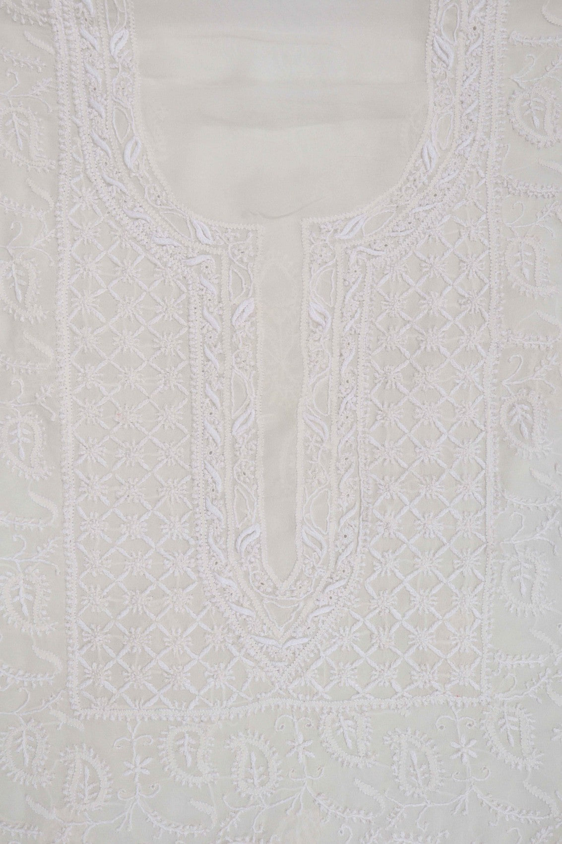 Ada Hand Embroidered White Pure Georgette Lucknowi Chikankari Unstitched Kurta Piece A625467