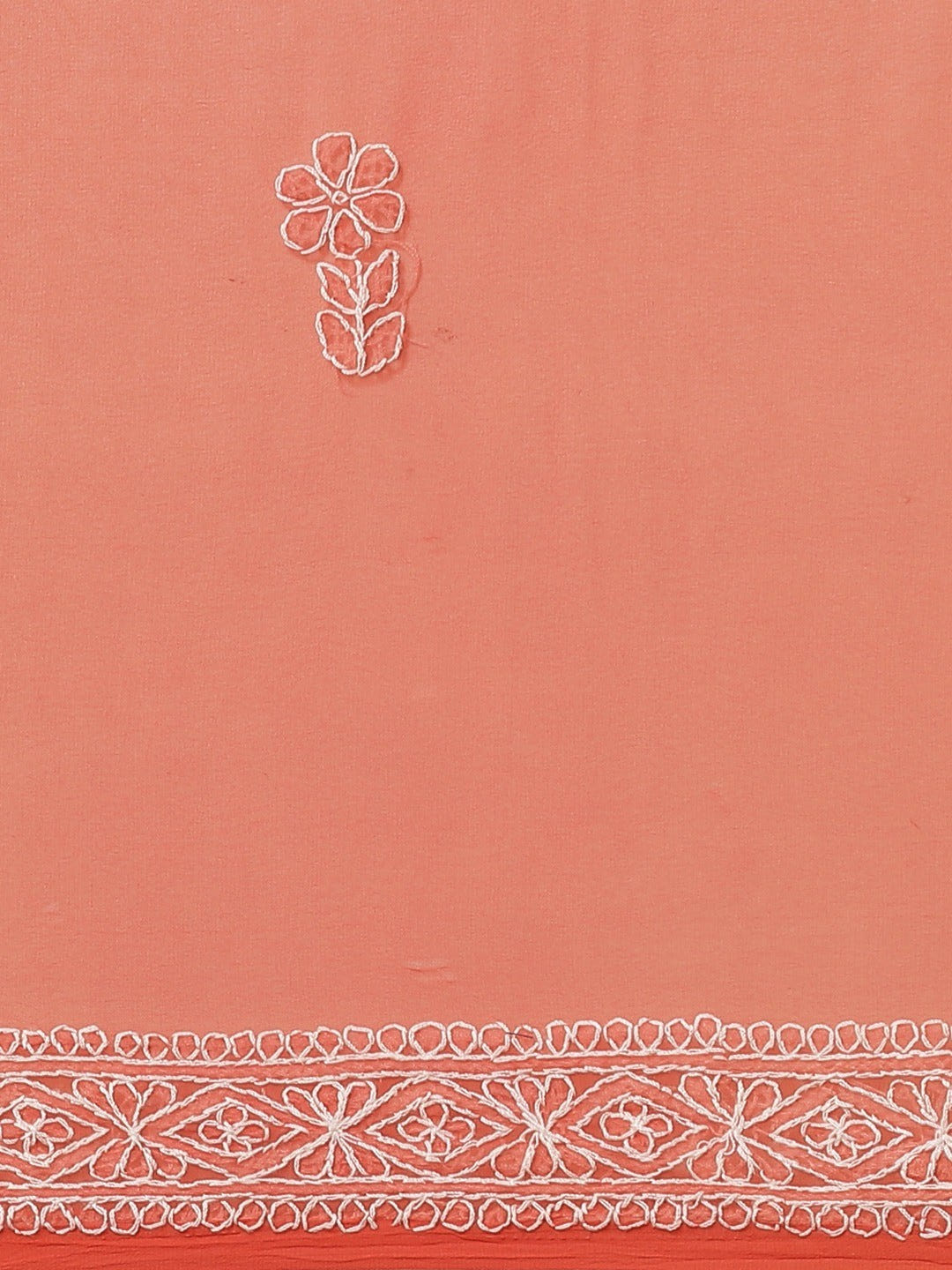 Ada Hand Embroidered Carrot Pink Georgette Lucknowi Chikan Saree With Blouse- A191620