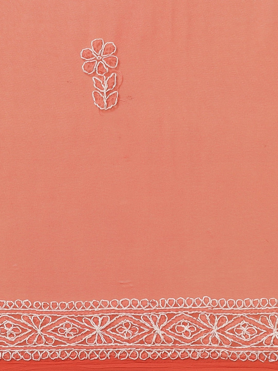 Ada Hand Embroidered Carrot Pink Georgette Lucknowi Chikan Saree With Blouse- A191620