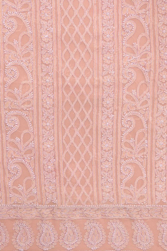 Ada Hand Embroidered Light Peach Pure Georgette Lucknowi Chikan Unstitched Kurta Piece A505479