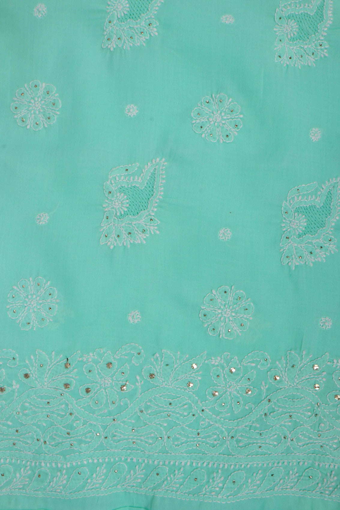 Ada Hand Embroidered Sea Green Cotton Lucknowi Chikankari Unstitched Suit Piece With Muqaish Work 01A204406