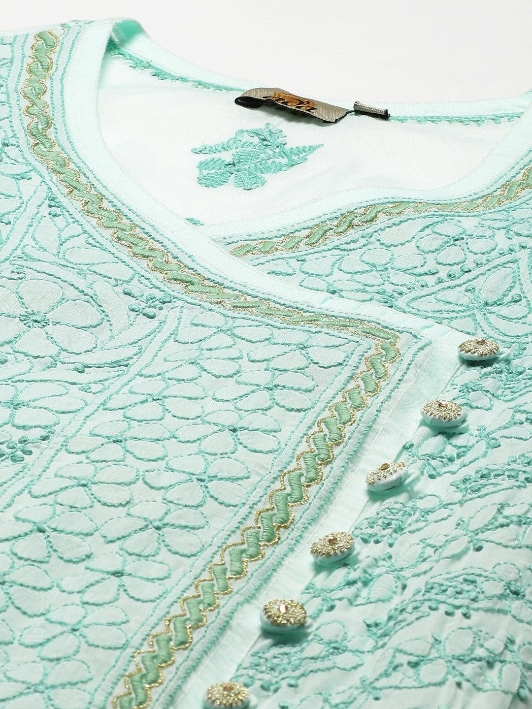 Ada Hand Embroidered Sea Green Cotton Lucknow Chikan Kurta A411319