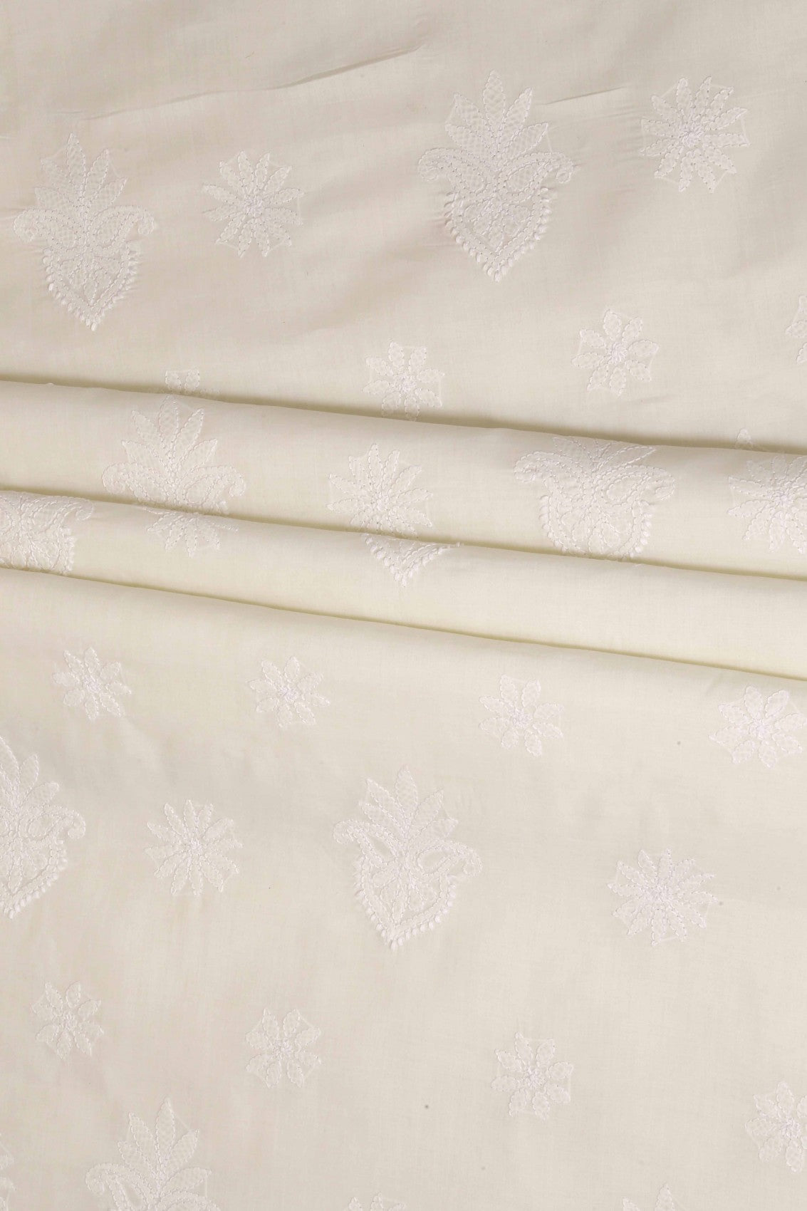 Ada Hand Embroidered Cream/White Cotton Lucknowi Chikankari Unstitched Suit Piece A211202