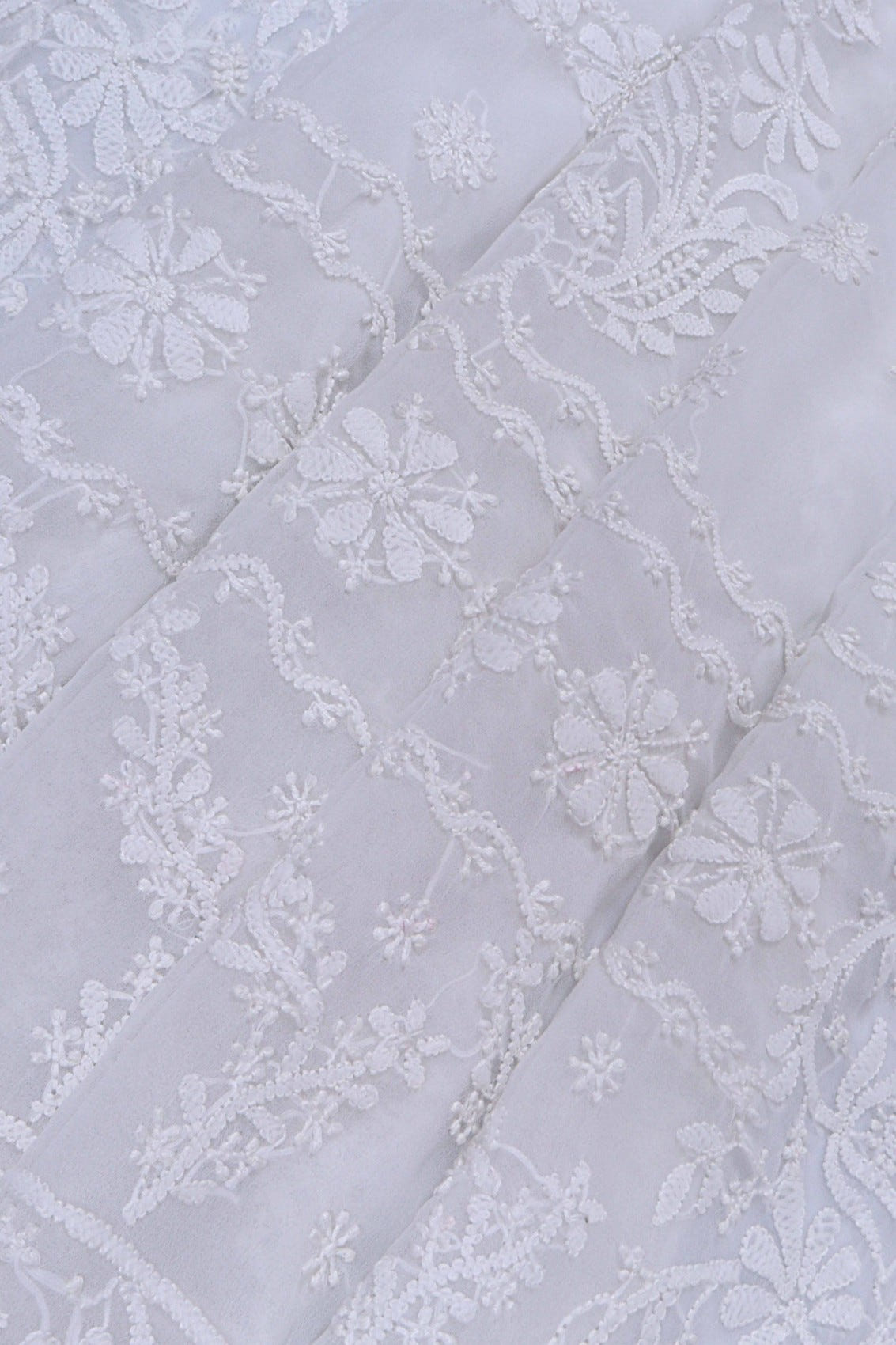 Ada Hand Embroidered White Georgette Lucknowi Chikankari Saree With Blouse A239320