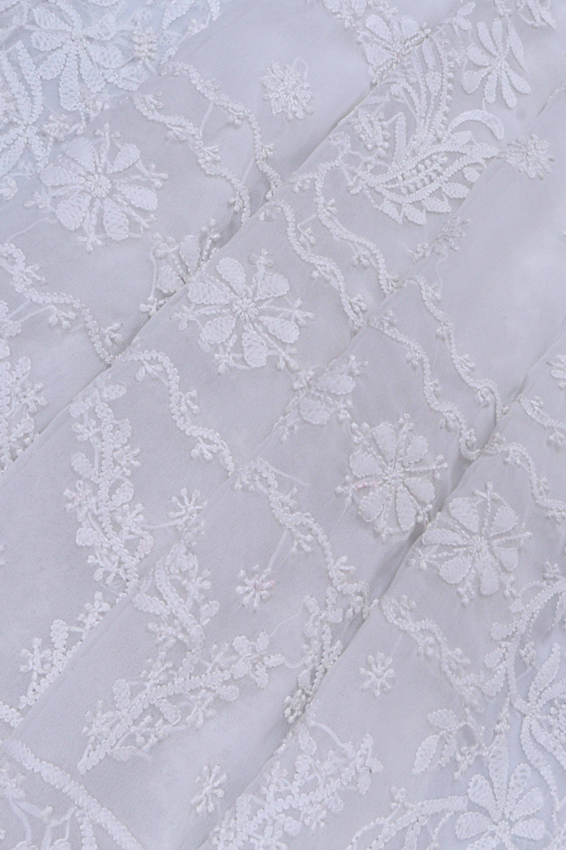 Ada Hand Embroidered White Georgette Lucknowi Chikankari Saree With Blouse A239320