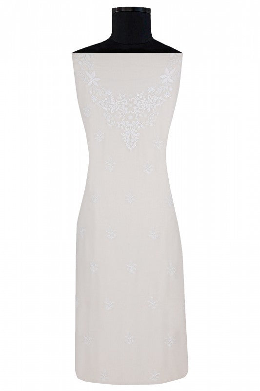 Ada Hand Embroidered White Pure Georgette Lucknowi Chikankari Unstitched Kurta Piece A101999