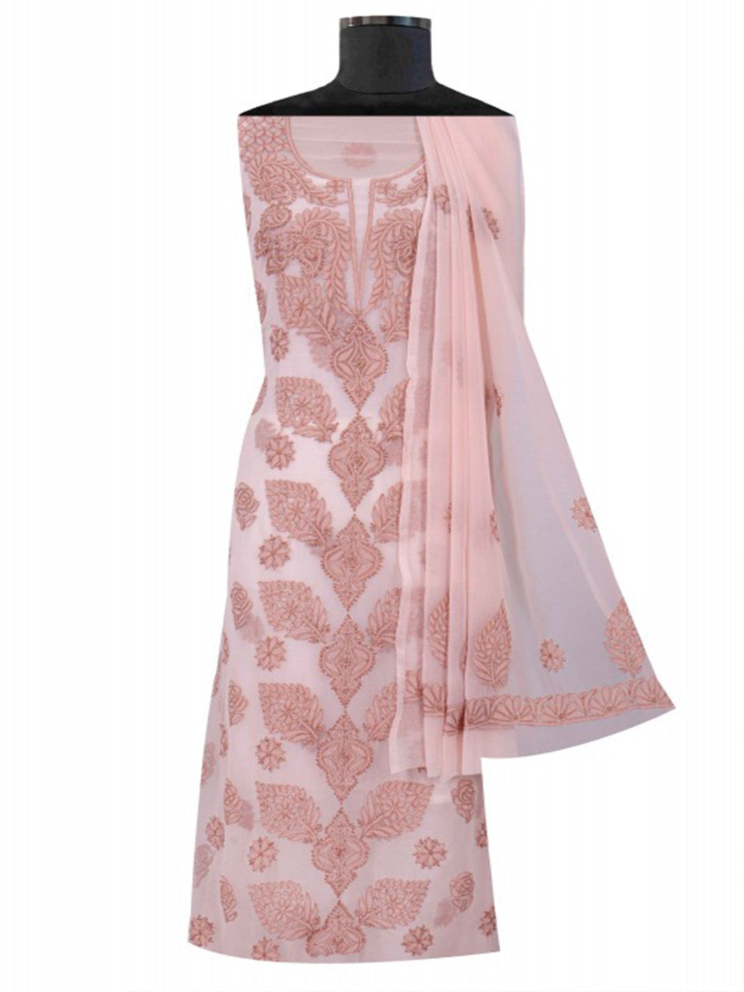 Ada Hand Embroidered Fawn Georgette Lucknowi Chikan Unstitched Suit Piece A211224