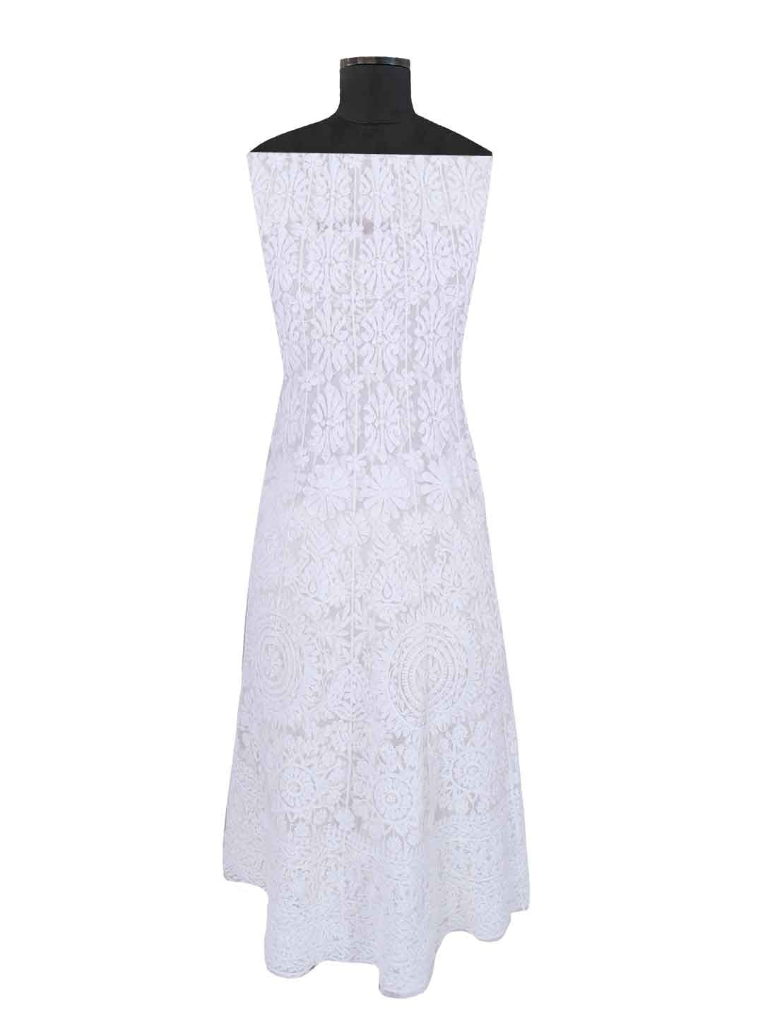 Ada Hand Embroidered White Net Lucknowi Chikankari Semi-stitched Anarkali Kurta Dupatta Set 01A167418