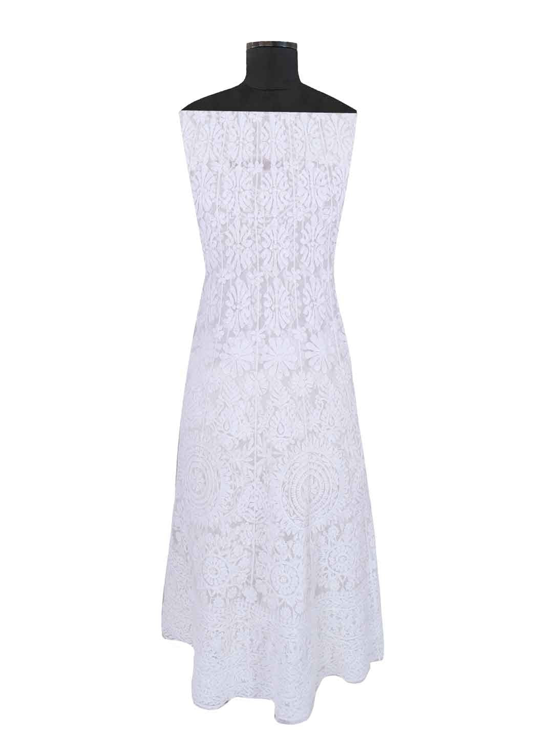 Ada Hand Embroidered White Net Lucknowi Chikankari Semi-stitched Anarkali Kurta Dupatta Set 01A167418