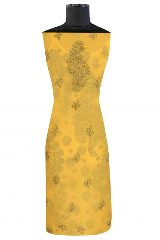 Ada Hand Embroidered Yellow Cotton Lucknowi Chikan Unstitched Suit Piece-A211122
