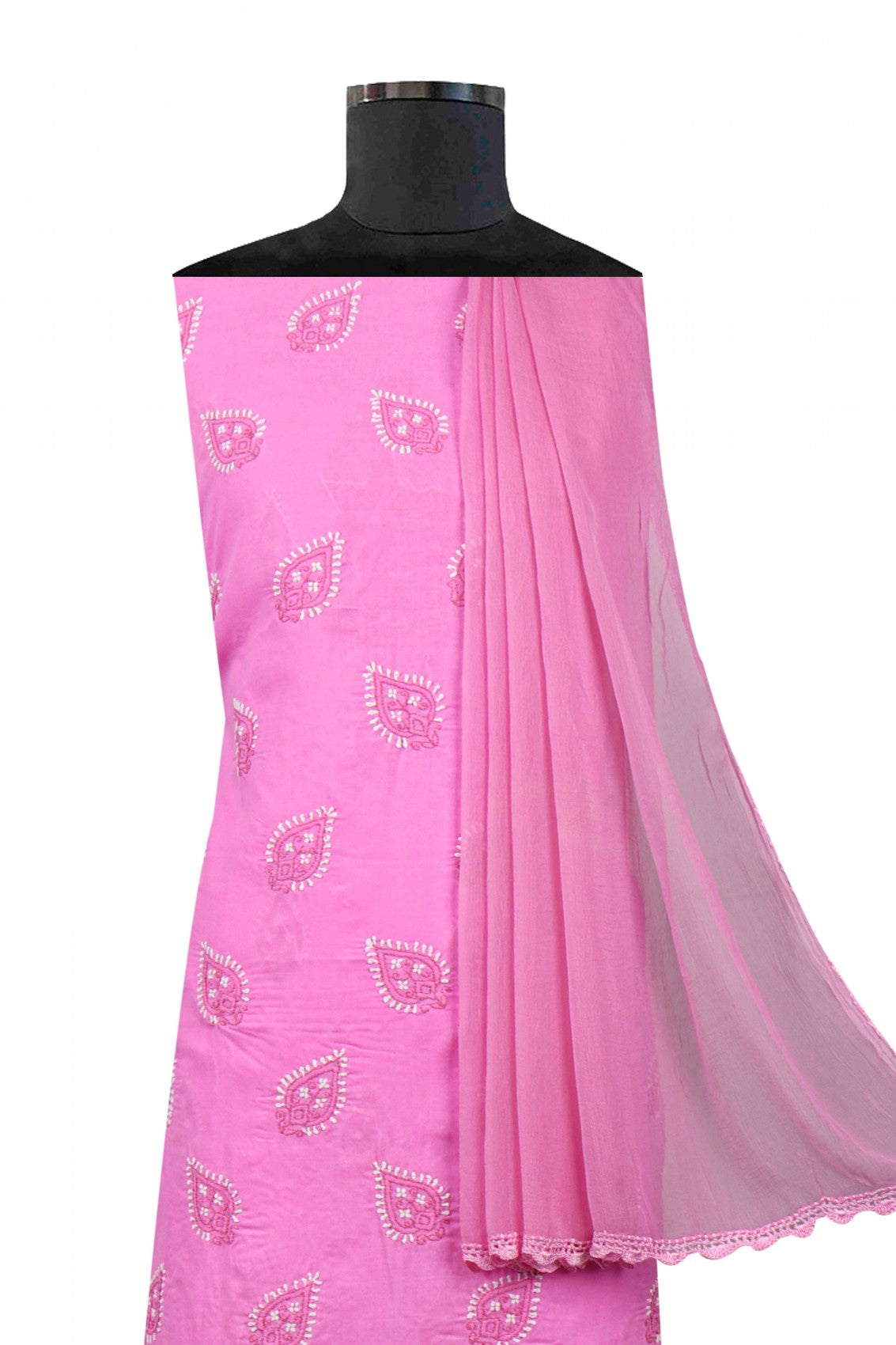 Ada Hand Embroidered Pink Cotton Lucknowi Chikankari Unstitched Suit Piece A258662