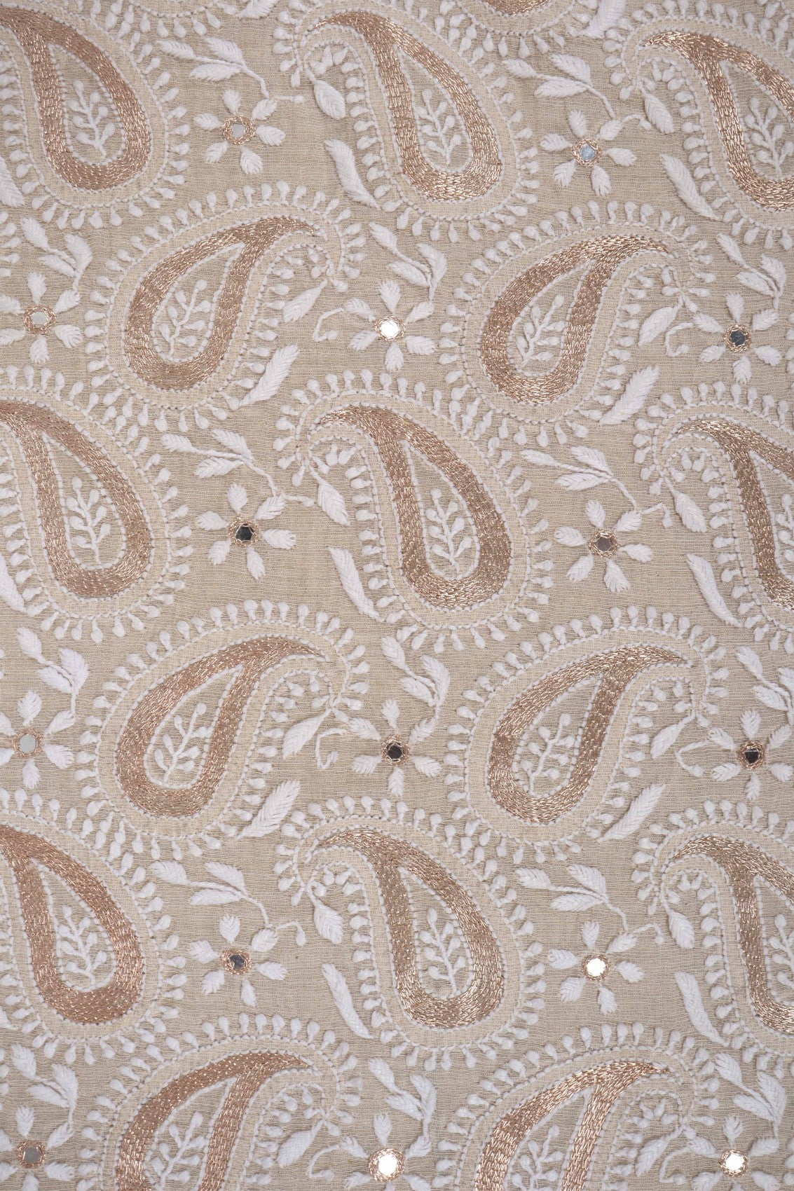 Ada Hand Embroidered Natural Fawn Tissue Lucknowi Chikankari Unstitched Kurta Piece With Zari Work 01A216075