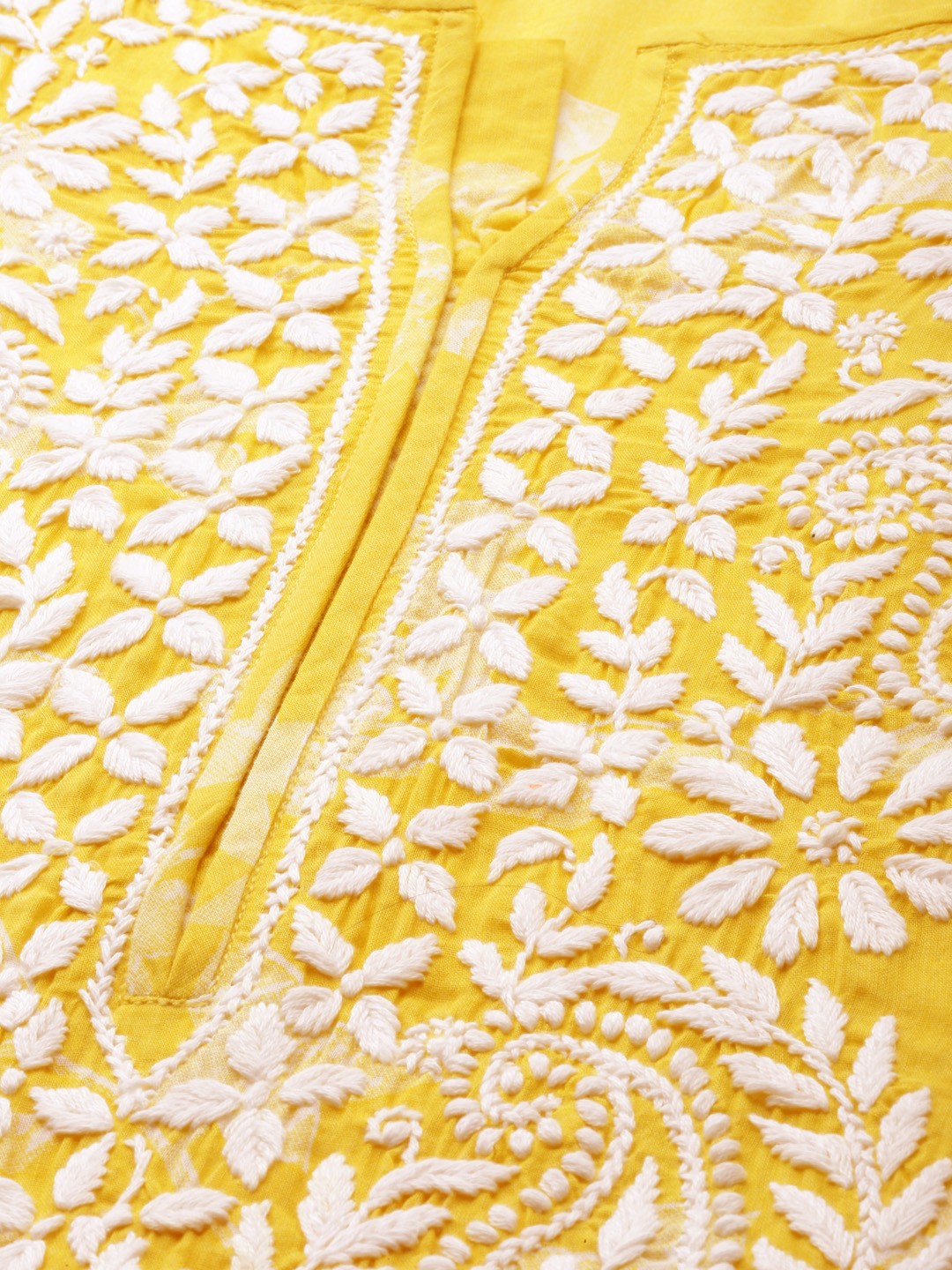 Ada Hand Embroidered Yellow Cotton Lucknowi Chikankari Straight Kurta A100208