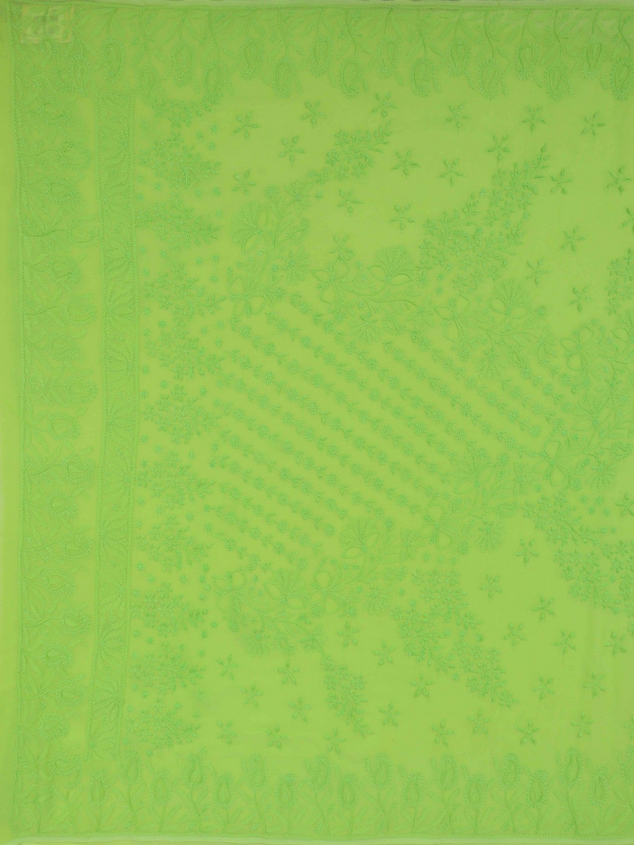 Ada Hand Embroidered Chartreuse Green Georgette Lucknowi Chikankari Saree with Blouse 01A131009