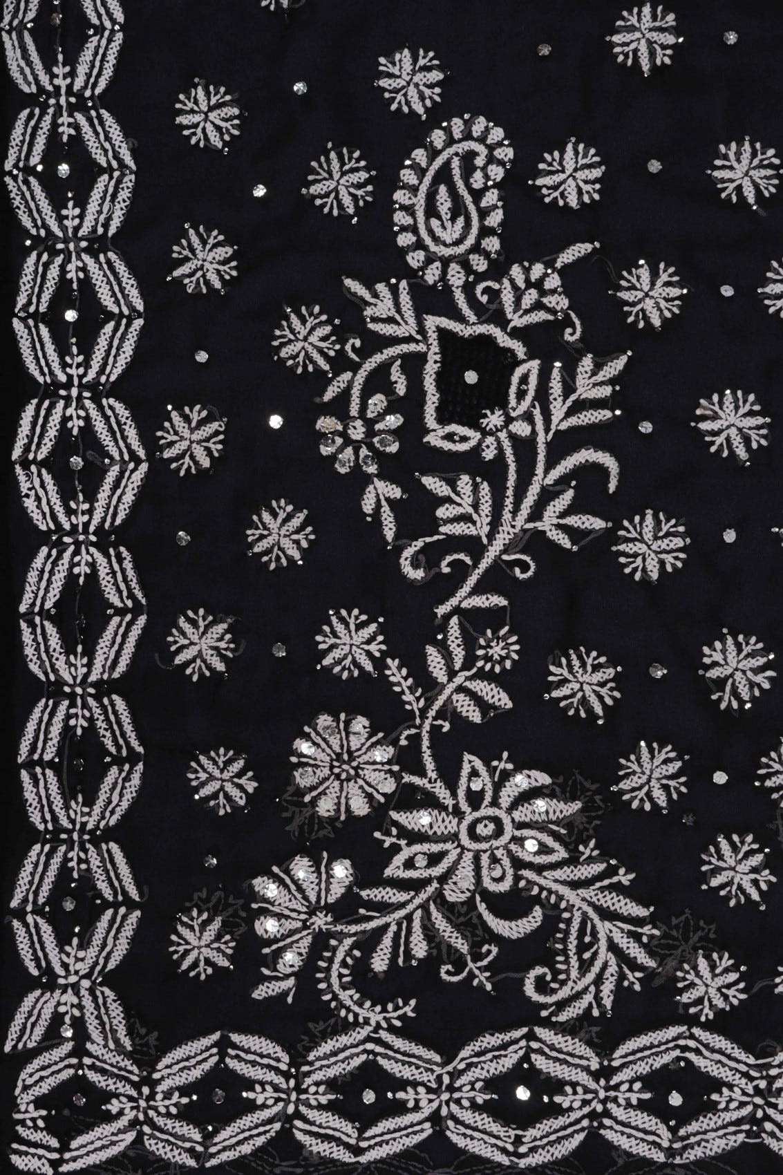 Ada Hand Embroidered Black Georgette Lucknowi Chikankari Saree/Blouse With Muqaish Work A381079