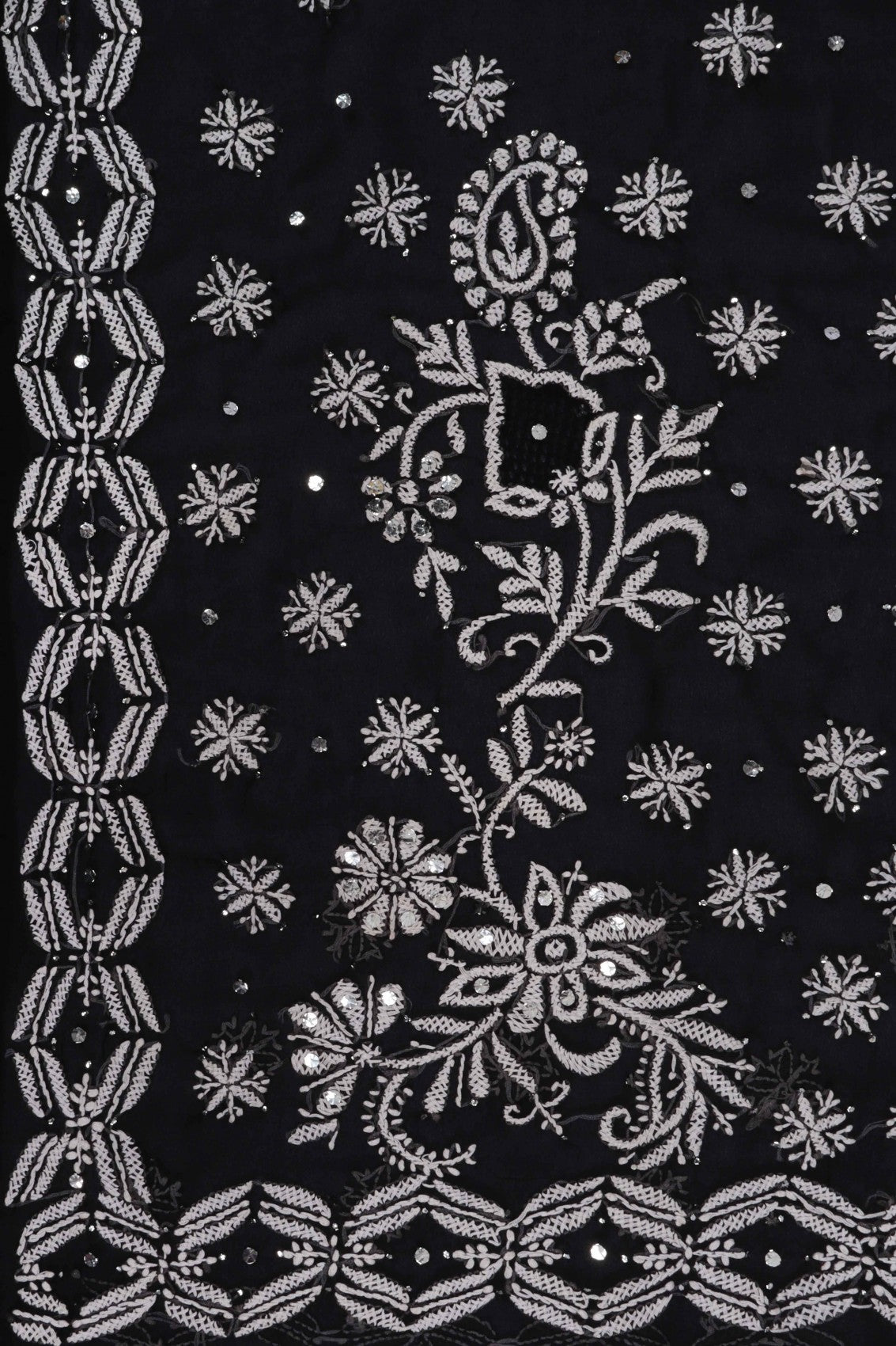 Ada Hand Embroidered Black Georgette Lucknowi Chikankari Saree/Blouse With Muqaish Work A381079