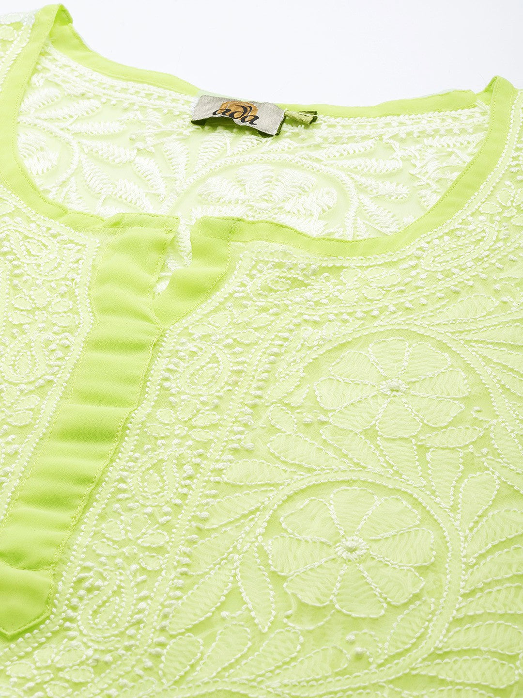 Ada Hand Embroidered Green Georgette Lucknowi Chikankari Straight Kurta A105281