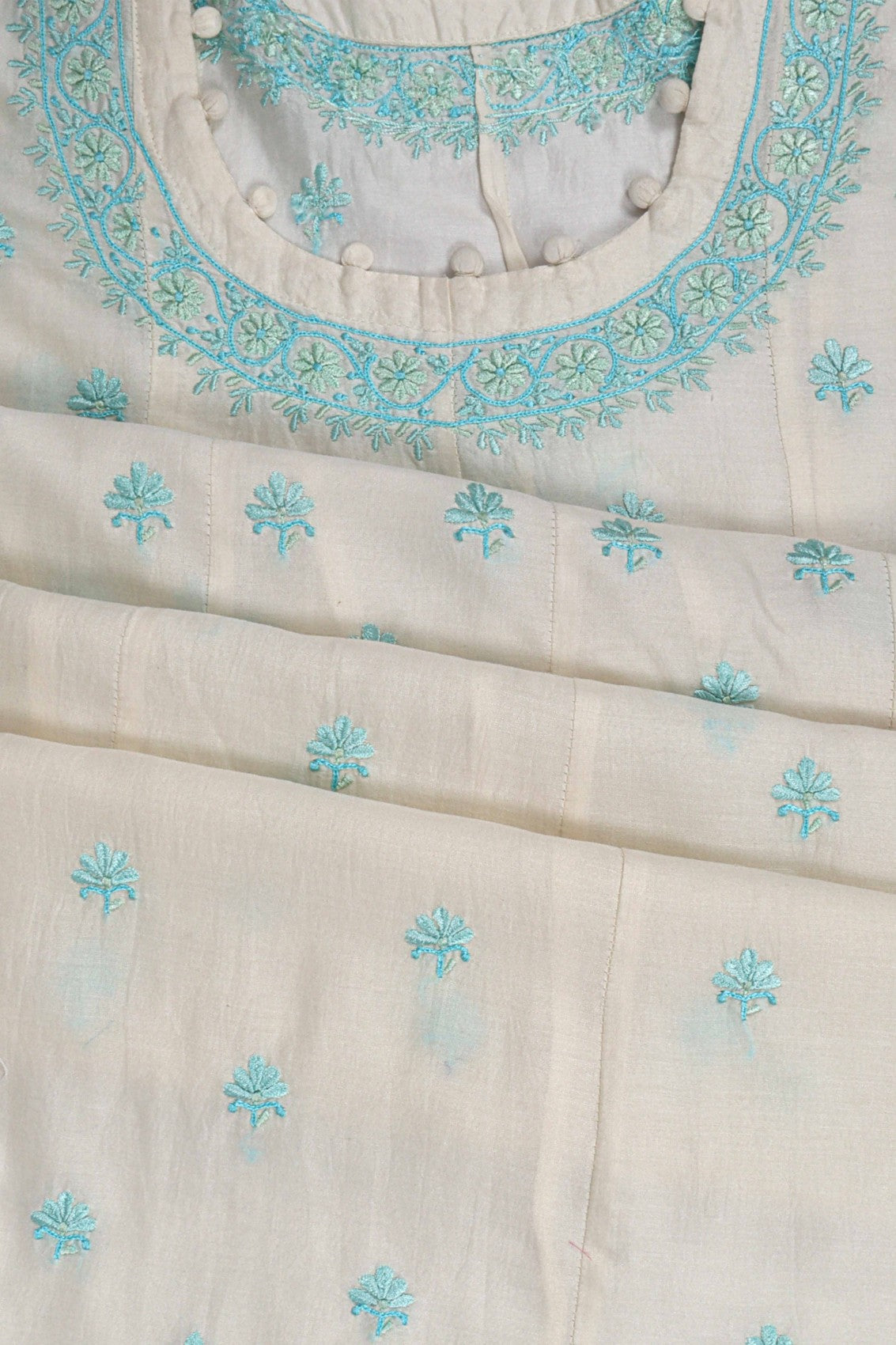 Ada Hand Embroidered Off White Silk Lucknowi Chikankari Semi-Stitched Anarkali Kurta Piece A422554