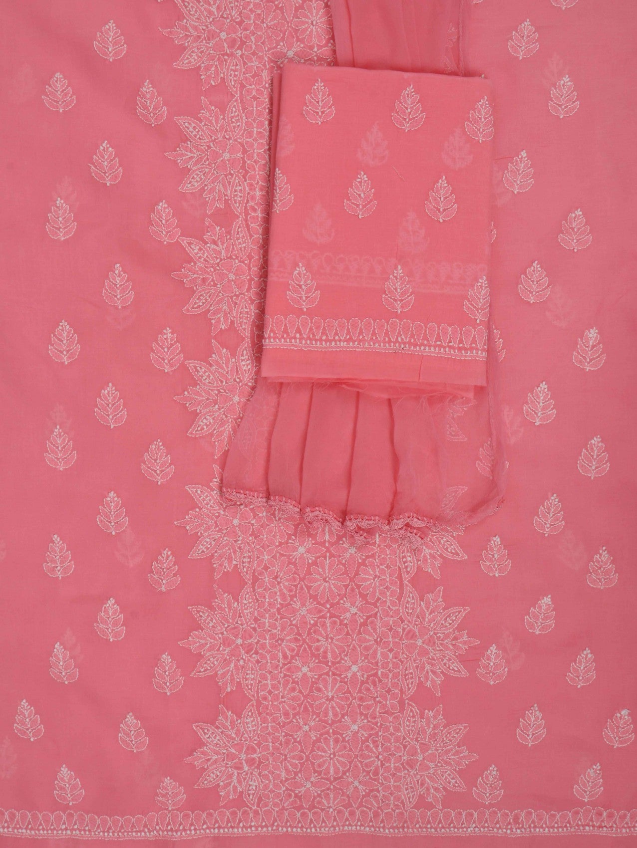 Ada Hand Embroidered Carrot Pink Cotton Lucknowi Chikankari Unstitched Suit Piece 01A204086