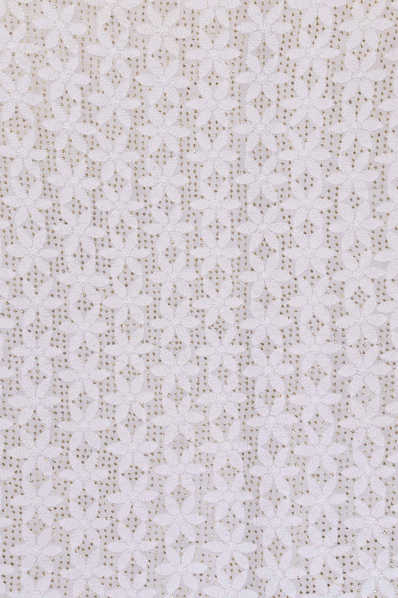 Ada Hand Embroidered White Georgette Lucknowi Chikankari Unstitched Men's Kurta Piece With Muqaish Work 01A45732