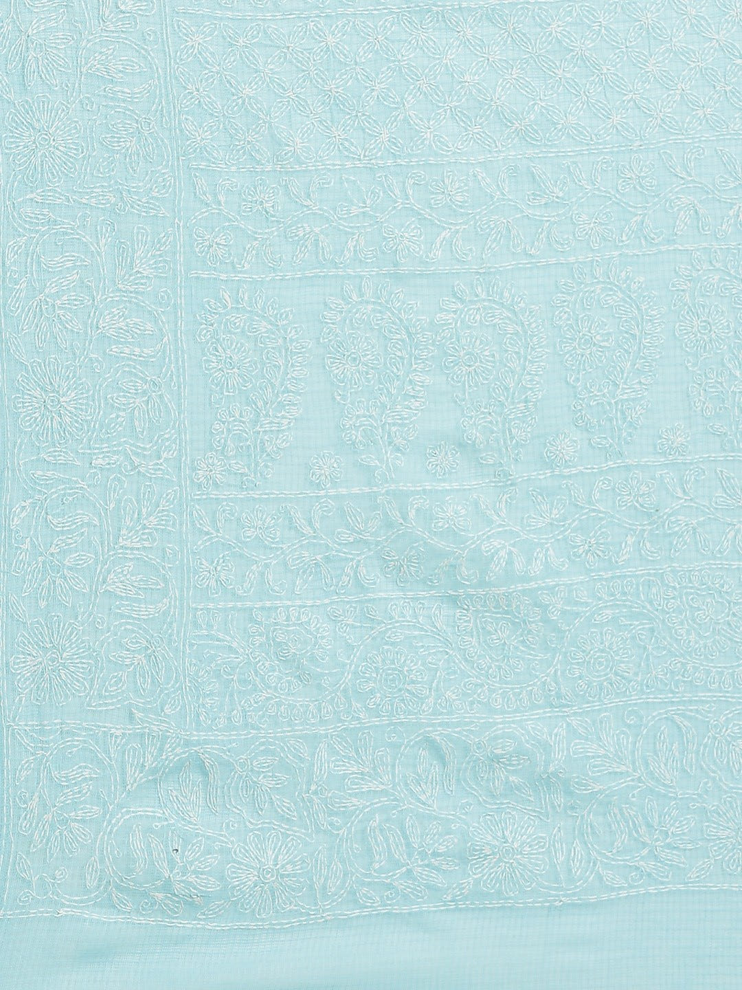 Ada Hand Embroidered Blue Kota Lucknow Chikan Saree With Blouse- A311116