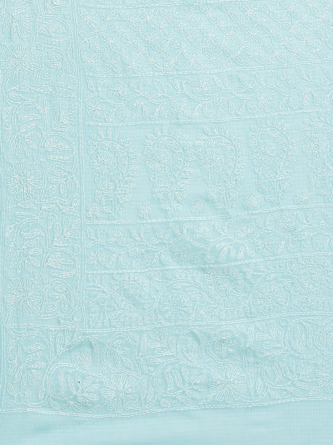Ada Hand Embroidered Blue Kota Lucknow Chikan Saree With Blouse- A311116