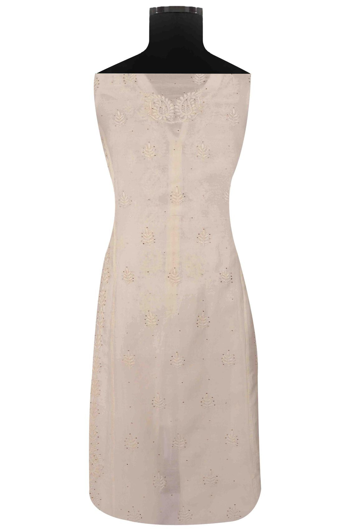 Ada Hand Embroidered White Chanderi Lucknowi Chikanakari Unstitched Kurta Piece With Muqaish Work A595344