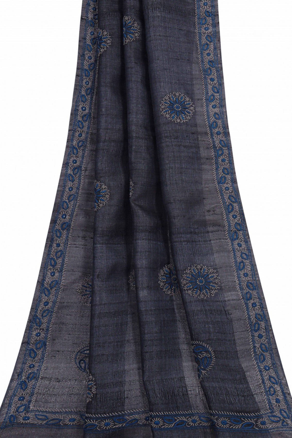 Ada Hand Embroidered Iron Grey Silk Lucknowi Chikankari Dupatta 01A116504