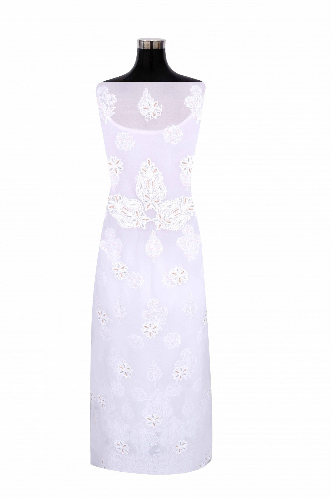 Ada Hand Embroidered White Georgette Lucknowi Chikankari Unstitched Suit Piece With Zari Work 01A69620