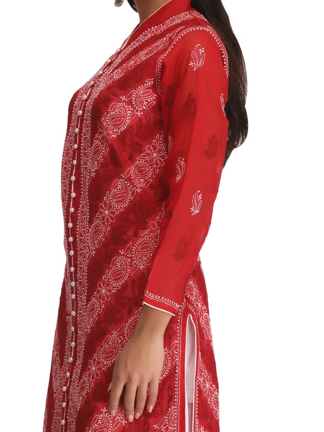 Ada Hand Embroidered Maroon Cotton Lucknow Chikankari Straight Kurta A239008