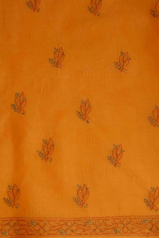 Ada Hand Embroidered Mustard Cotton Lucknowi Chikan Unstitched Suit Piece-A211154