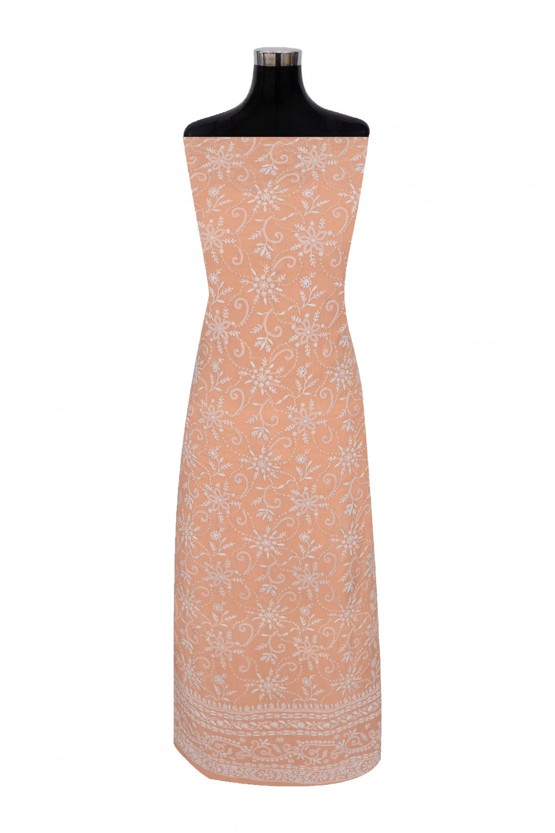 Ada Hand Embroidered Peach Pure Georgette Lucknowi Chikankari Unstitched Kurta Dupatta Set A460730