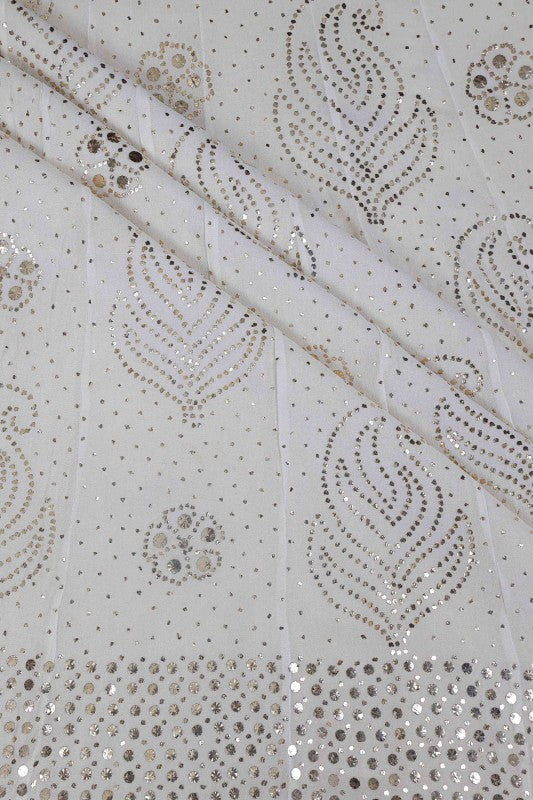Ada Hand Embroidered White Pure Georgette Semi-Stitched Anarkali Kurta Dupatta Set With Muqaish Work A604494