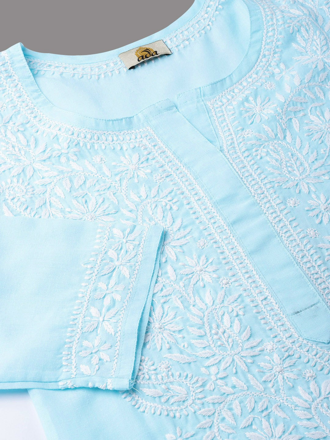 Ada Hand Embroidered Blue/White Cotton Lucknowi Chikankari Kurta Set A100126