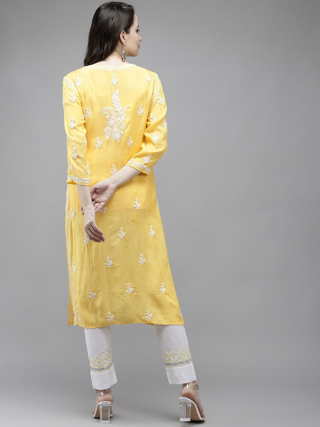 Ada Hand Embroidered Yellow Muslin Lucknowi Chikankari Kurta A411295