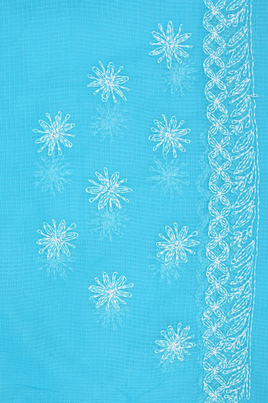 Ada Hand Embroidered Blue Kota Lucknowi Chikankari Saree With Blouse A565564
