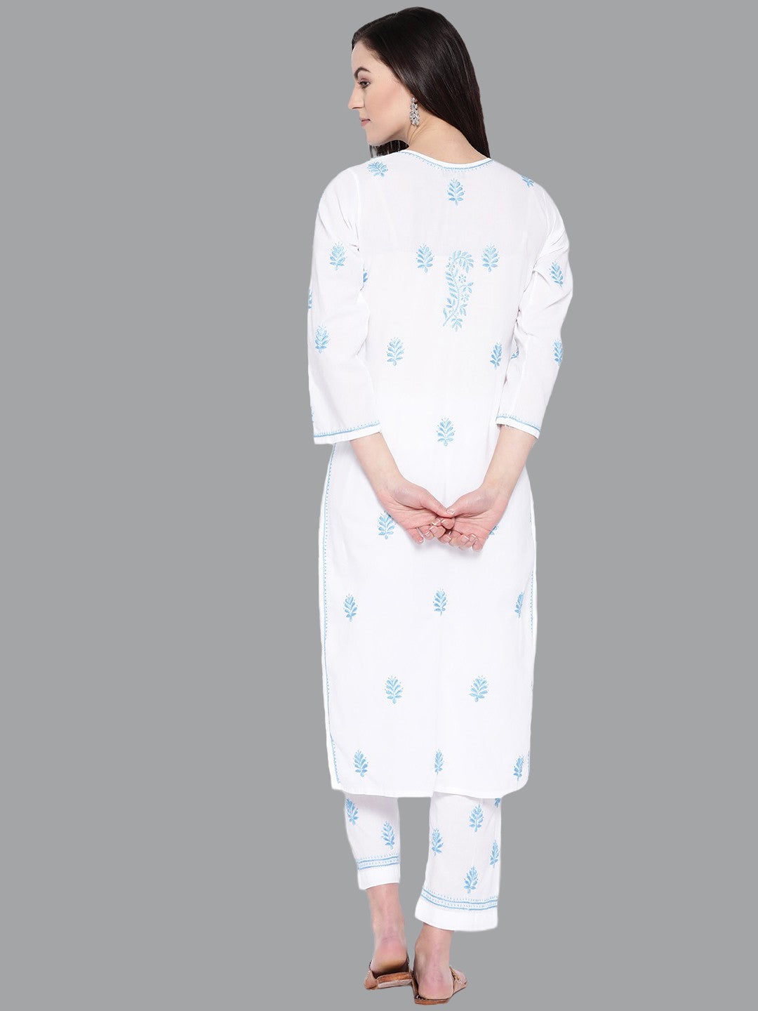 Ada Hand Embroidered White Cotton Lucknow Chikankari Kurta Set A100215