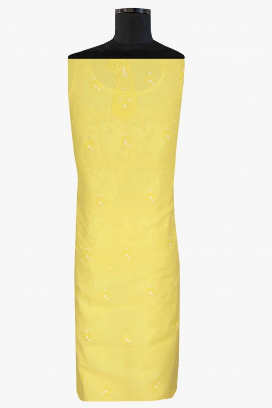 Ada Hand Embroidered Yellow Cotton Lucknowi Chikan Unstitched Suit Piece-A211118