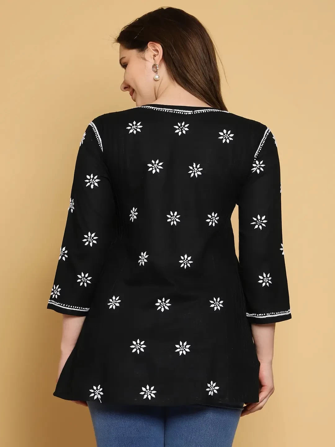 Ada Hand Embroidered Black Cotton Lucknowi Chikankari Straight Kurti A911286