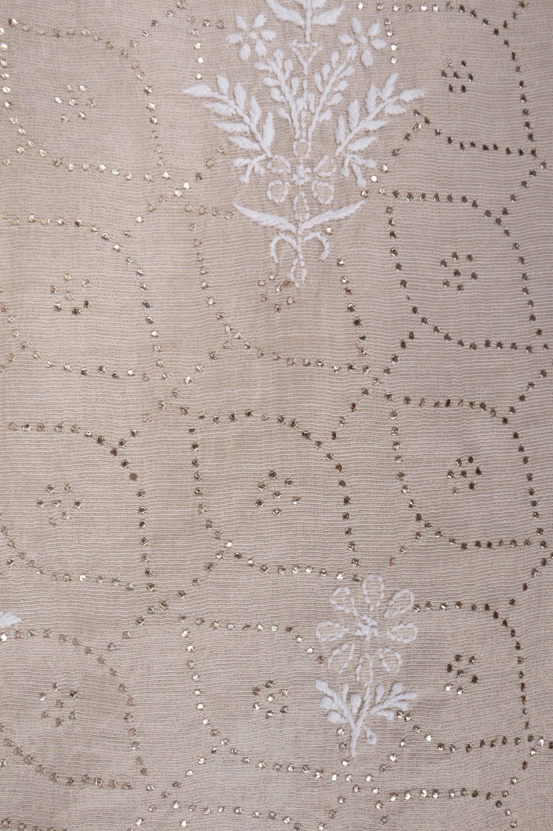 Ada Hand Embroidered Natural Fawn Tissue Lucknowi Chikankari Unstitched Kurta Dupatta Set With Muqaish Work 01A169987