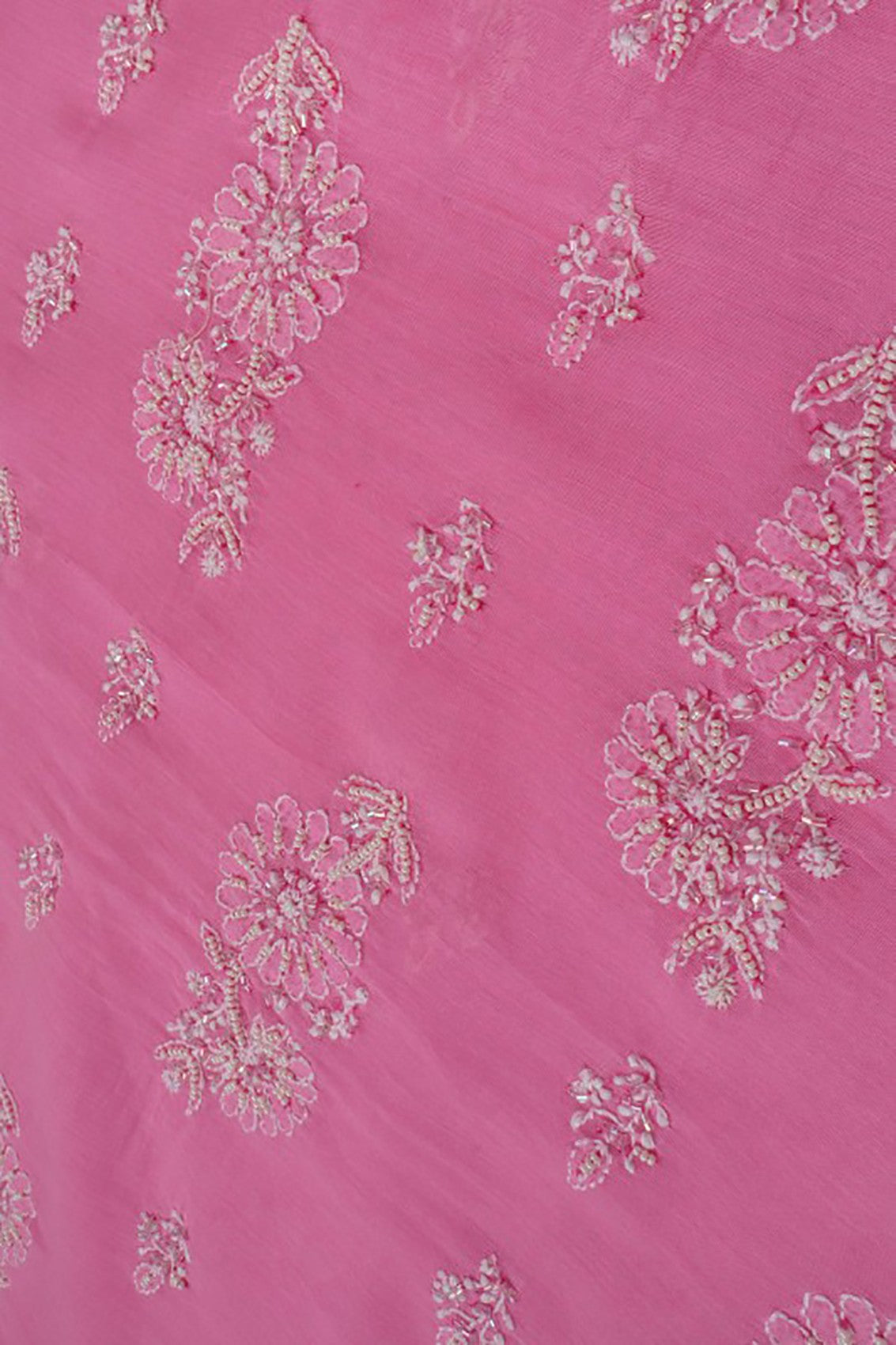 Ada Hand Embroidered Dark Pink Chanderi Lucknowi Chikankari Unstitched Suit Piece With Pearl Work A588557