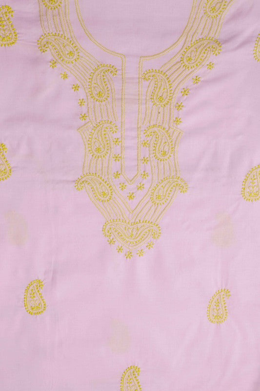 Ada Hand Embroidered Pink Cotton Lucknowi Chikankari Unstitched Kurta Piece - A198478