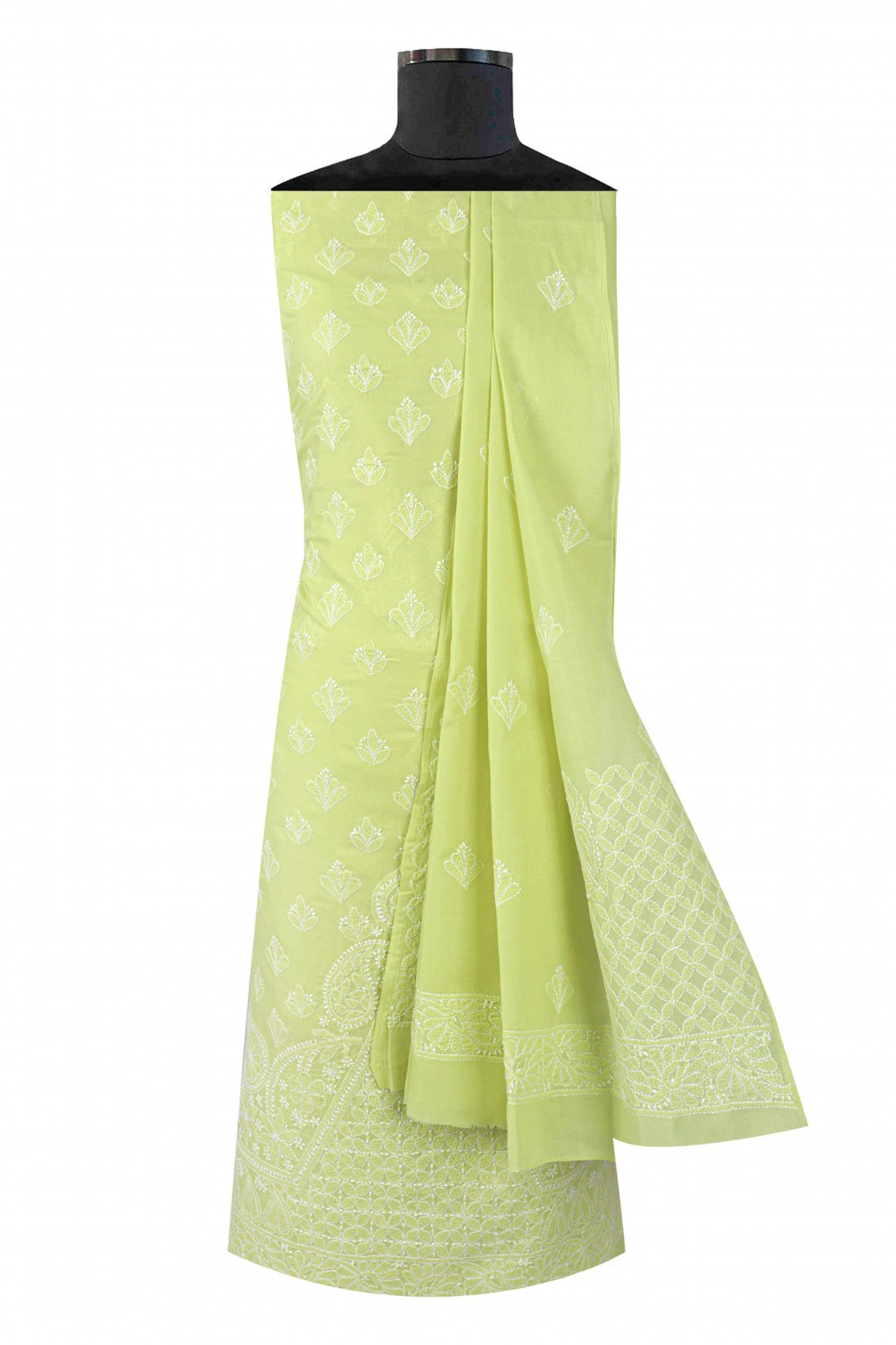 Ada Hand Embroidered Light Green Cotton Lucknowi Chikankari Unstitched Suit Piece A607709